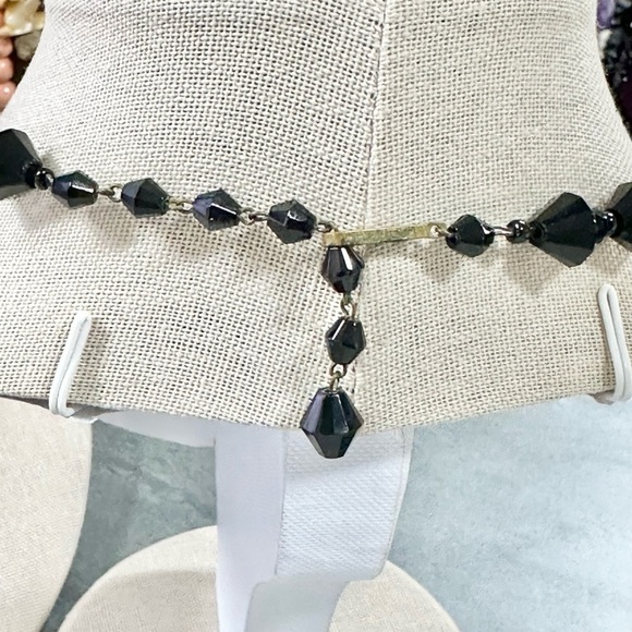 Vintage Signed West Germany Black Jet Glass Beaded Choker Necklace - Picture 3 of 4